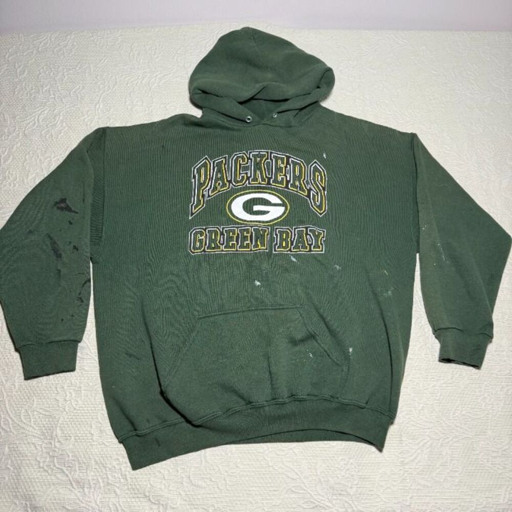 Vintage 90s Green Bay Packers Distressed Paint Splatter Hoodie Size XL